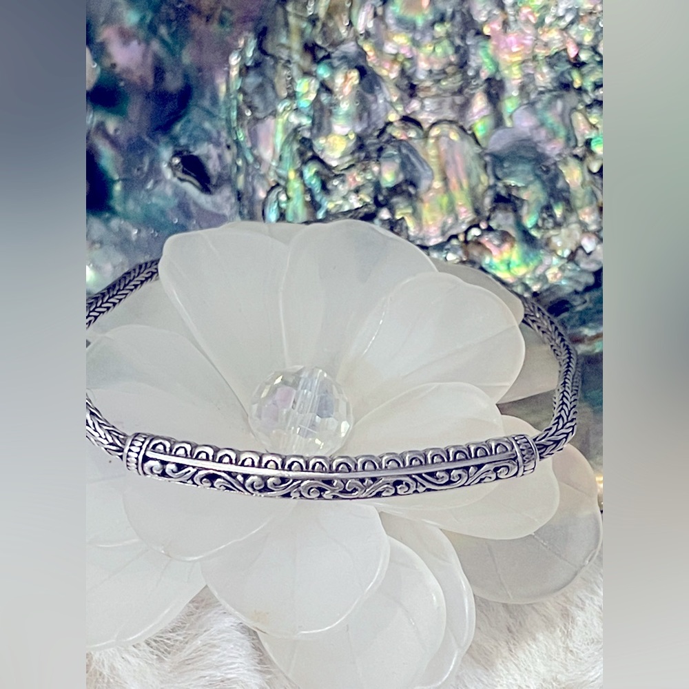 925 Sterling Silver Braided Bracelet with flower charm